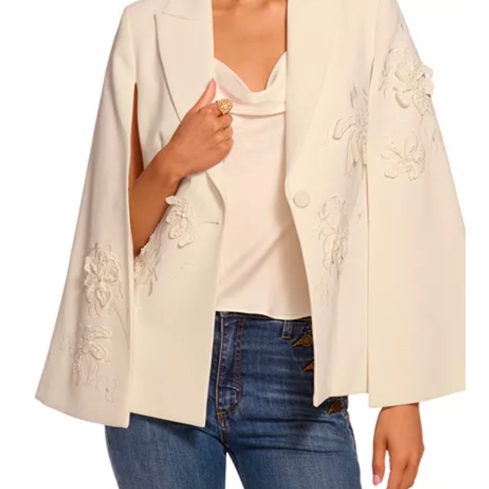 Ramy Brook Cream Embroidered Cape Blazer. Size 2. NWT.